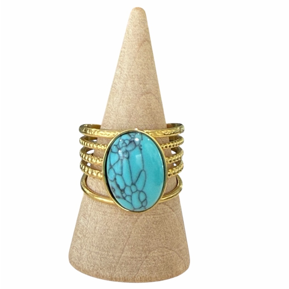 Gold Turquoise Stone Cuff Ring